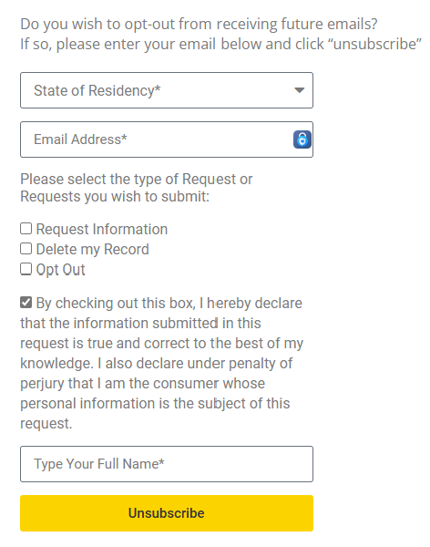 ConnextDigital opt out form