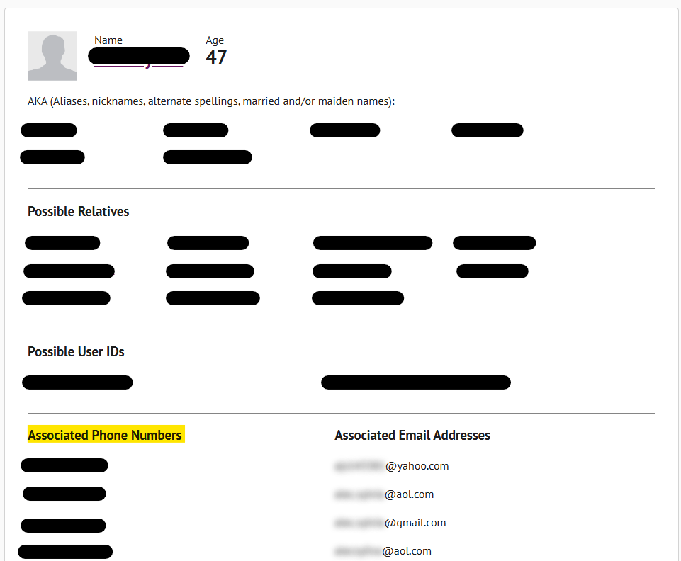 Data broker profile example