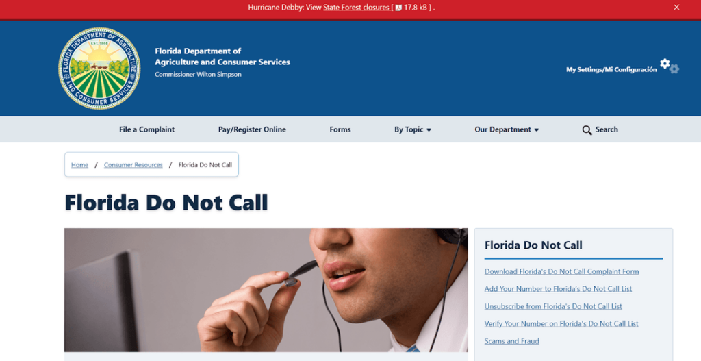 Florida Do Not Call website