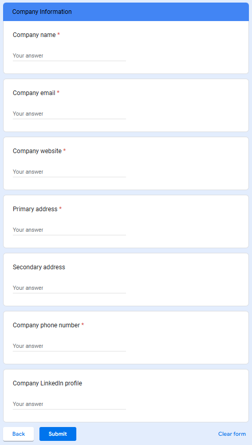 Grata opt out form company information section 