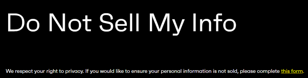 Grata 'Do Not Sell My info' page and "this form" hyperlink