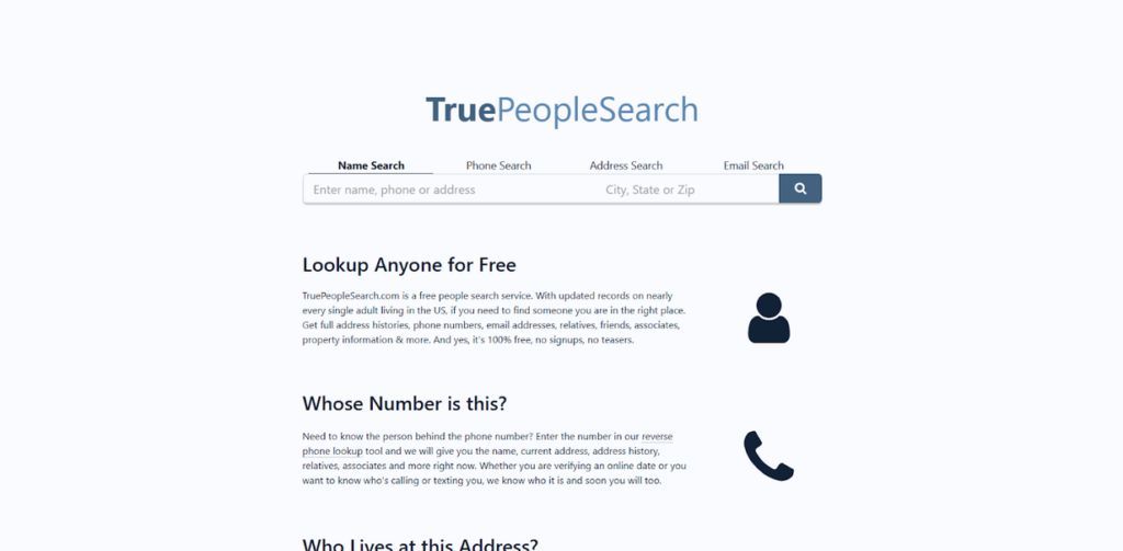 TruePeopleSearch home page