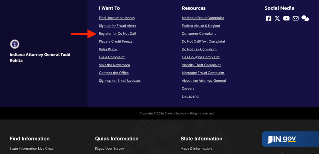 Indiana Attorney General website footer