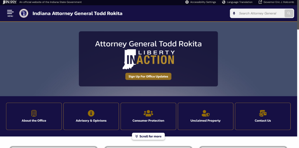 Indiana Attorney General website