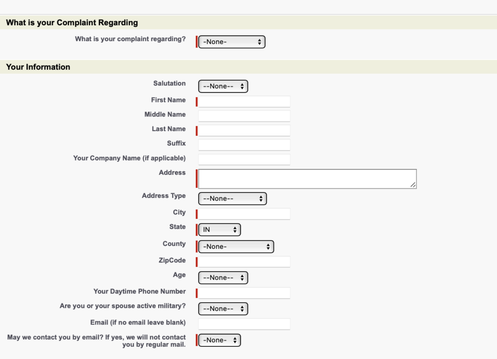 Indiana Do Not Call List complaint form