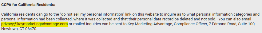 KeyMarketingAdvantage CCPA opt out information and contact details