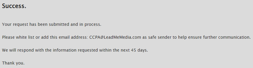 LeadMeMedia success message