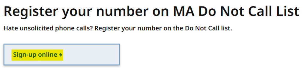 Massachusetts "Sign-up online" DNC List link 