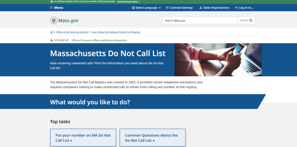 Massachusetts DNC List homepage
