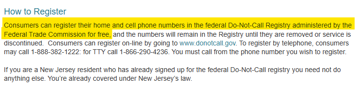 New Jersey Do Not Call List