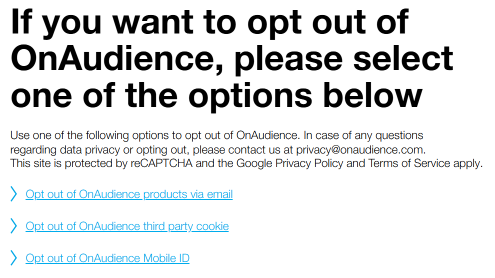 OnAudience opt out methods