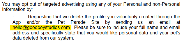 Parade opt out information and contact details 