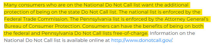 Difference between Pennsylvania DNC List versus National DNC List 