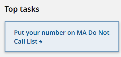 Massachusetts DNC List "Put your number on MA Do Not Call List" link 