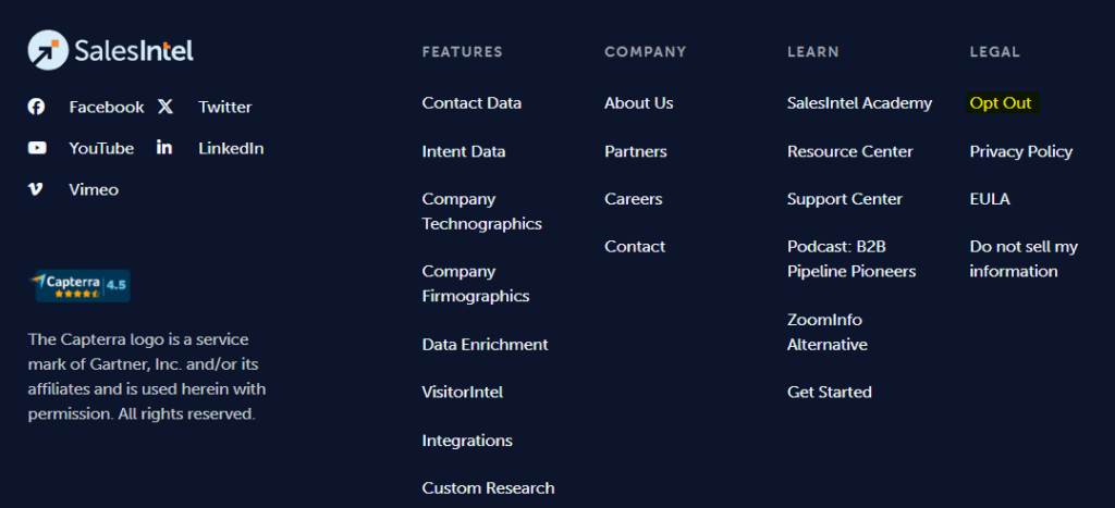 SalesIntel footer