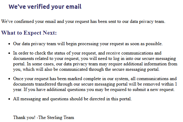 SterlingStrategies email verified and what to expect next