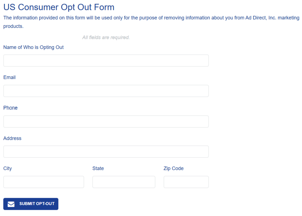 AdDirectInc opt out form