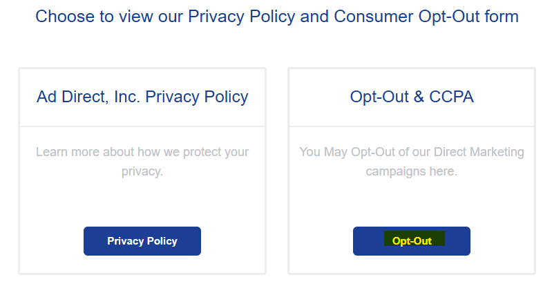 AdDirectInc opt out button 