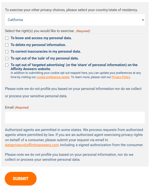 AffinityAnswers opt out form