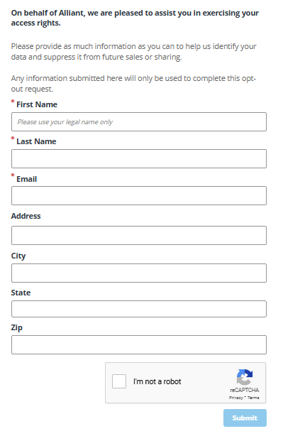 AlliantData opt out form