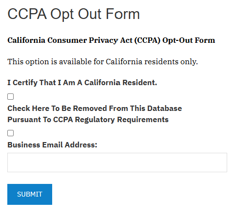 BusinessWatchNetwork CCPA opt out form