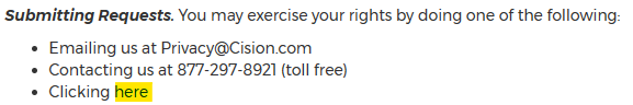 Cision information on how to submit opt out requests 
