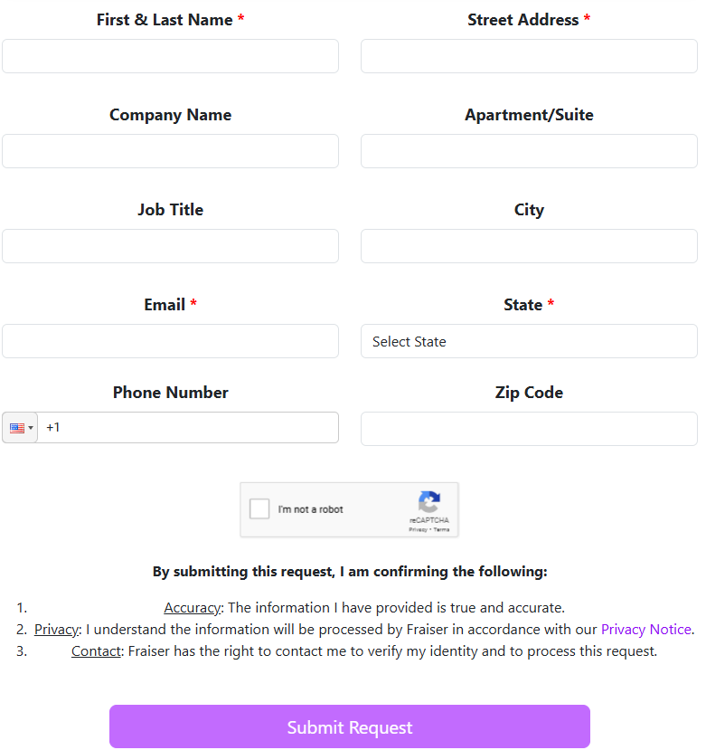 Fraiser form personal information 