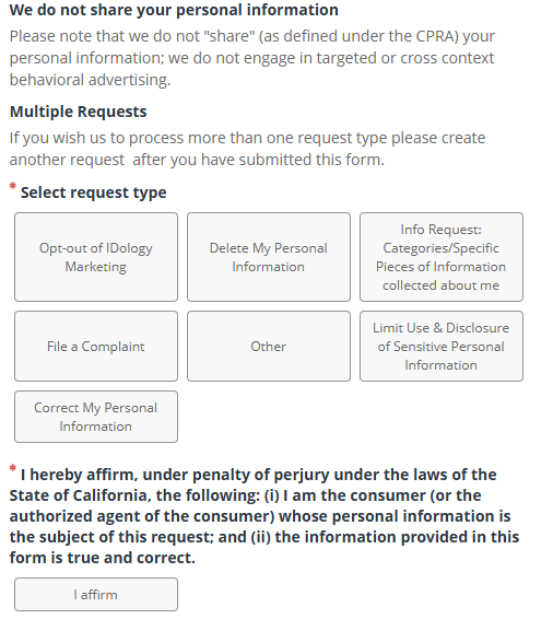 IDology opt out form