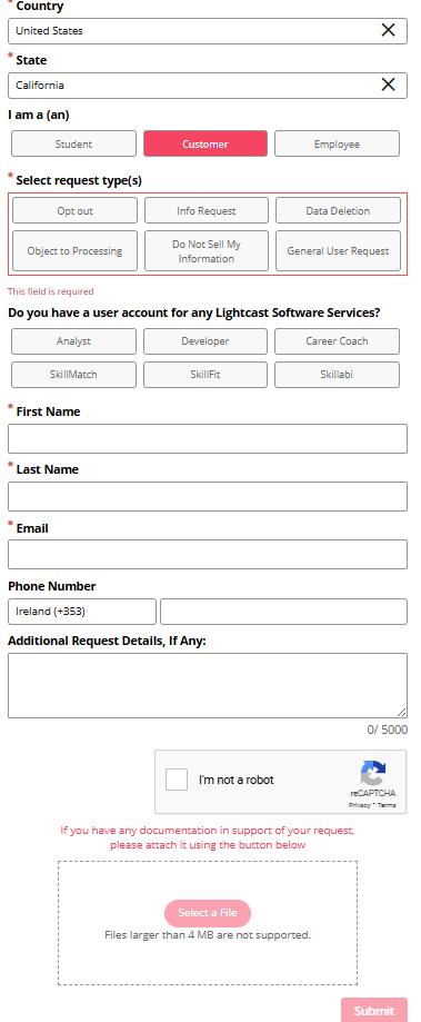 Lightcast opt out form