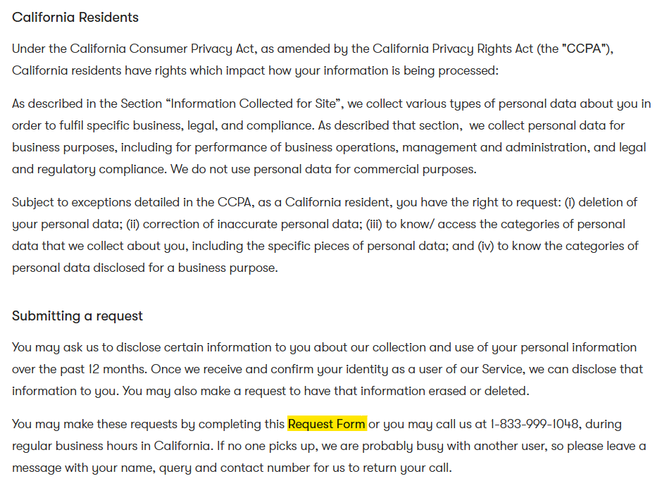 Meltwater information for California residents and link to request form 