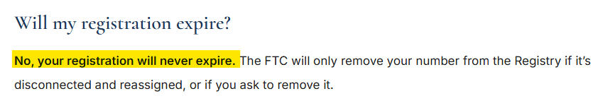 Information on whether your national DNC registration will expire 