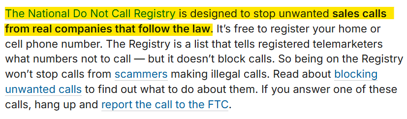 Information on the National Do Not Call Registry 