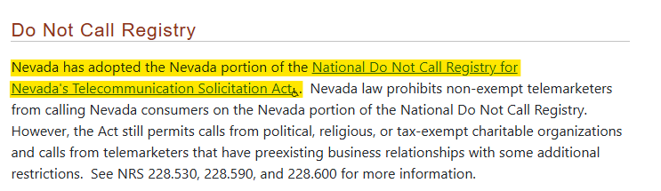 Nevada Do Not Call Registry