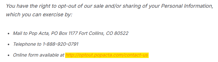 PopActa opt out options