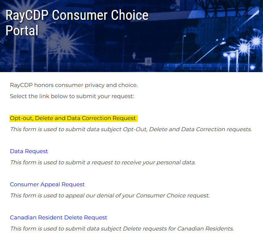 RayCDP Consumer Choice Portal