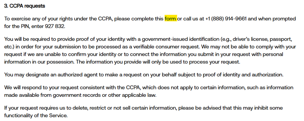 Reonomy CCPA requests information 