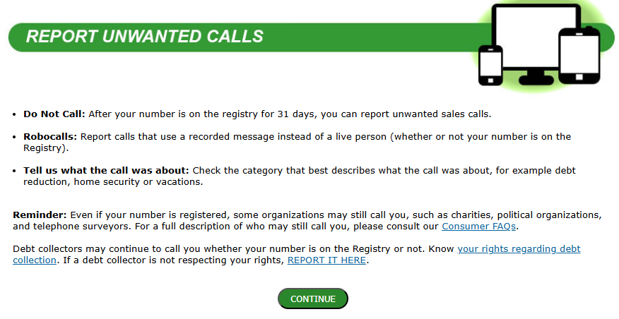 Information on how to report an unwanted call