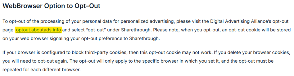 Sharethrough WebBrowser Option to Opt-Out 