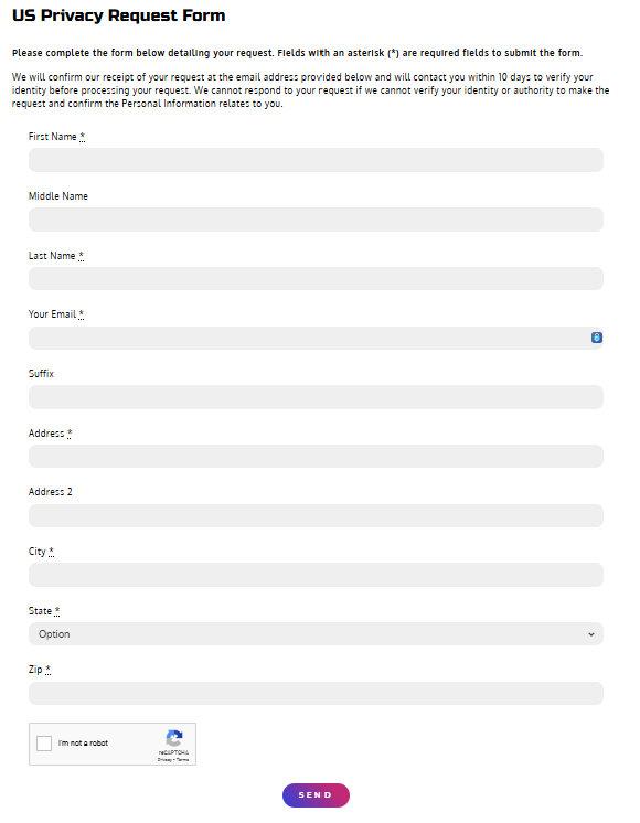 StataraPrivacy US Privacy Request Form 