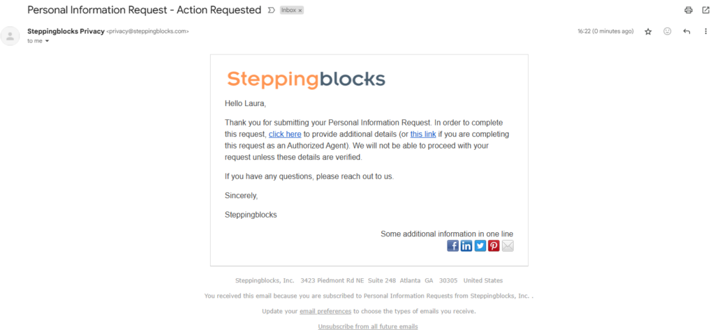 Steppingblocks email confirmation link 