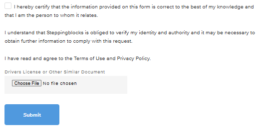 Steppingblocks upload drivers license or similar document 