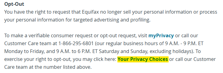 TheWorkNumber opt out information and link to "Your Privacy Choices" 