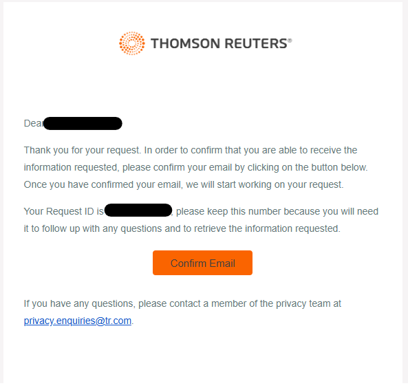 ThompsonReuters email confirmation link 