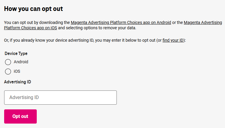 T-Mobile device opt out form