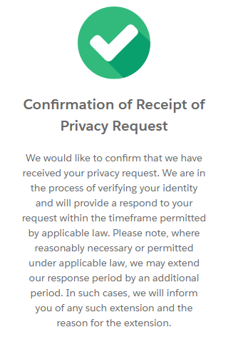 Veeva confirmation of receipt of privacy request 