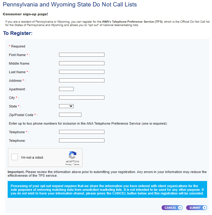 Wyoming DNC List form