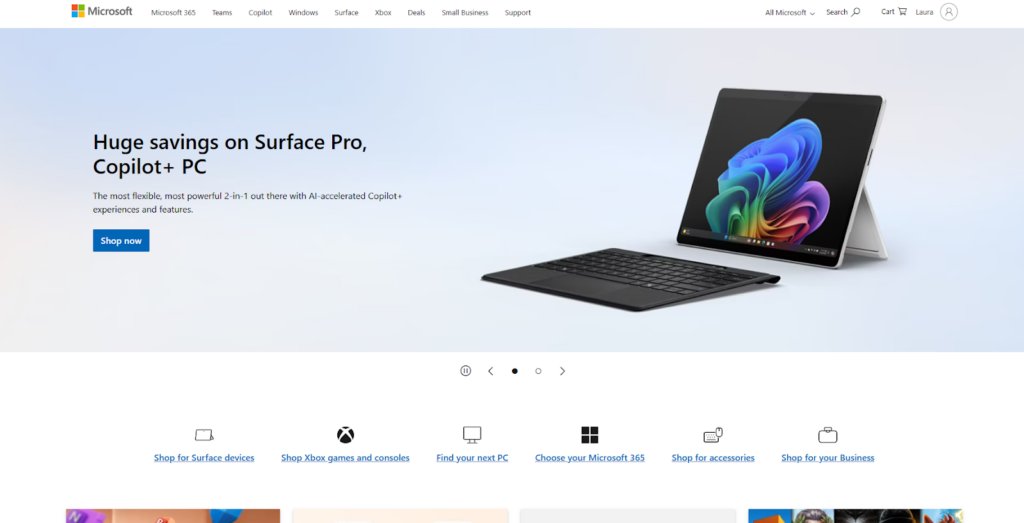 Microsoft homepage 