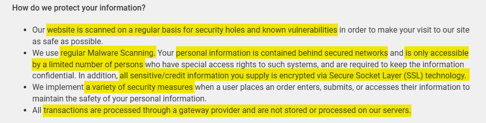 Postimages 'How do we protect your information?' 