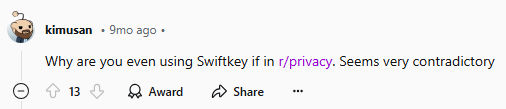 Reddit post about SwifKey