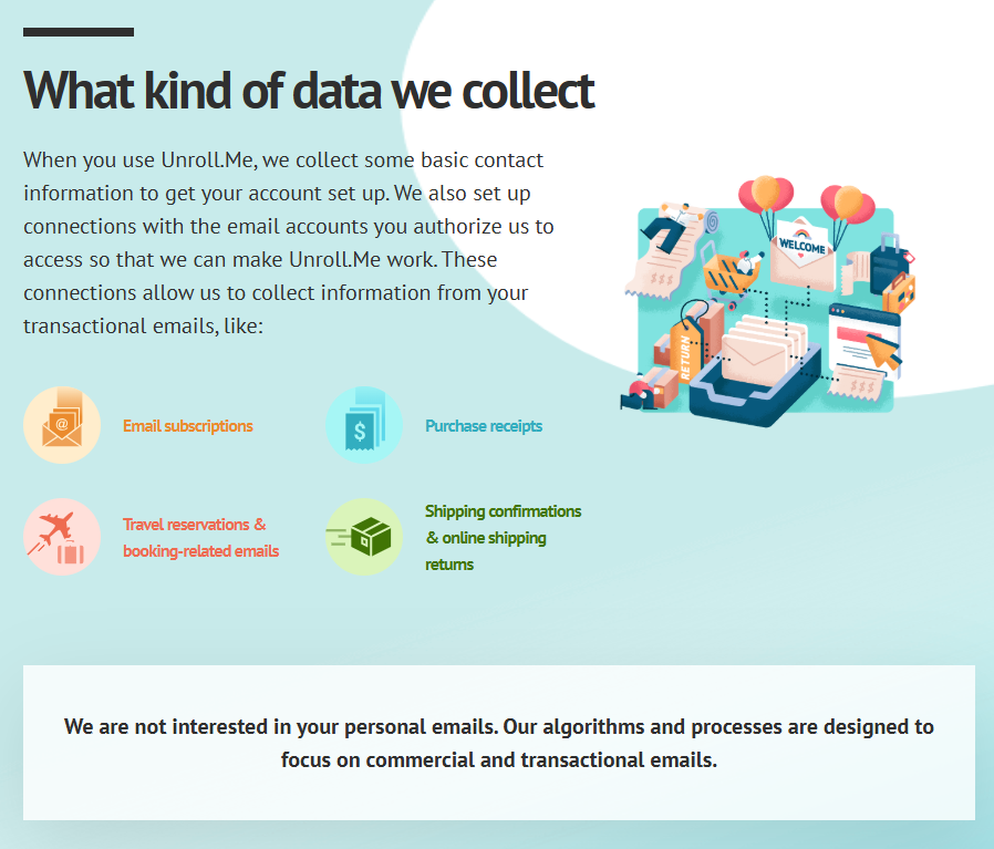 Unroll.me 'What kind of data we collect' 